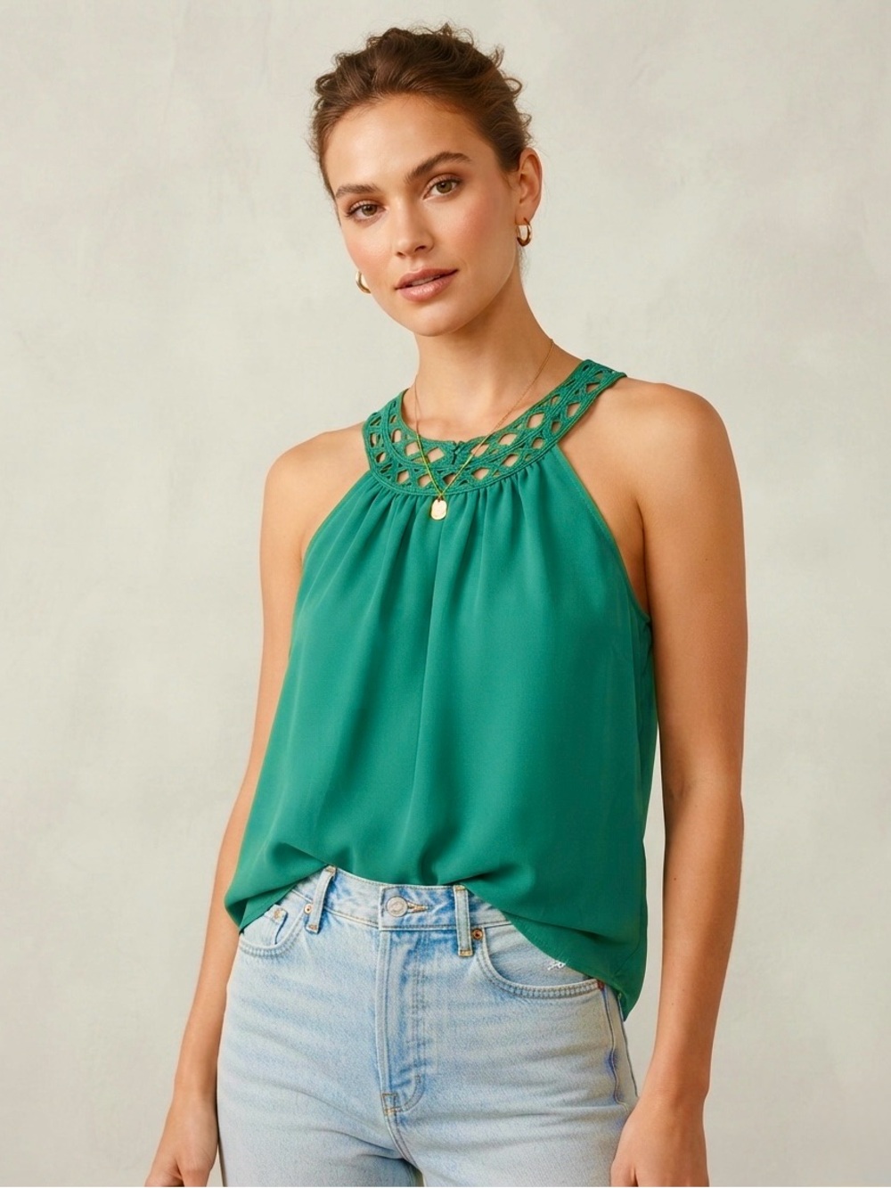 Papermoon Teal Green Nova Crochet Halter Blouse Size M NWT Chiffon
